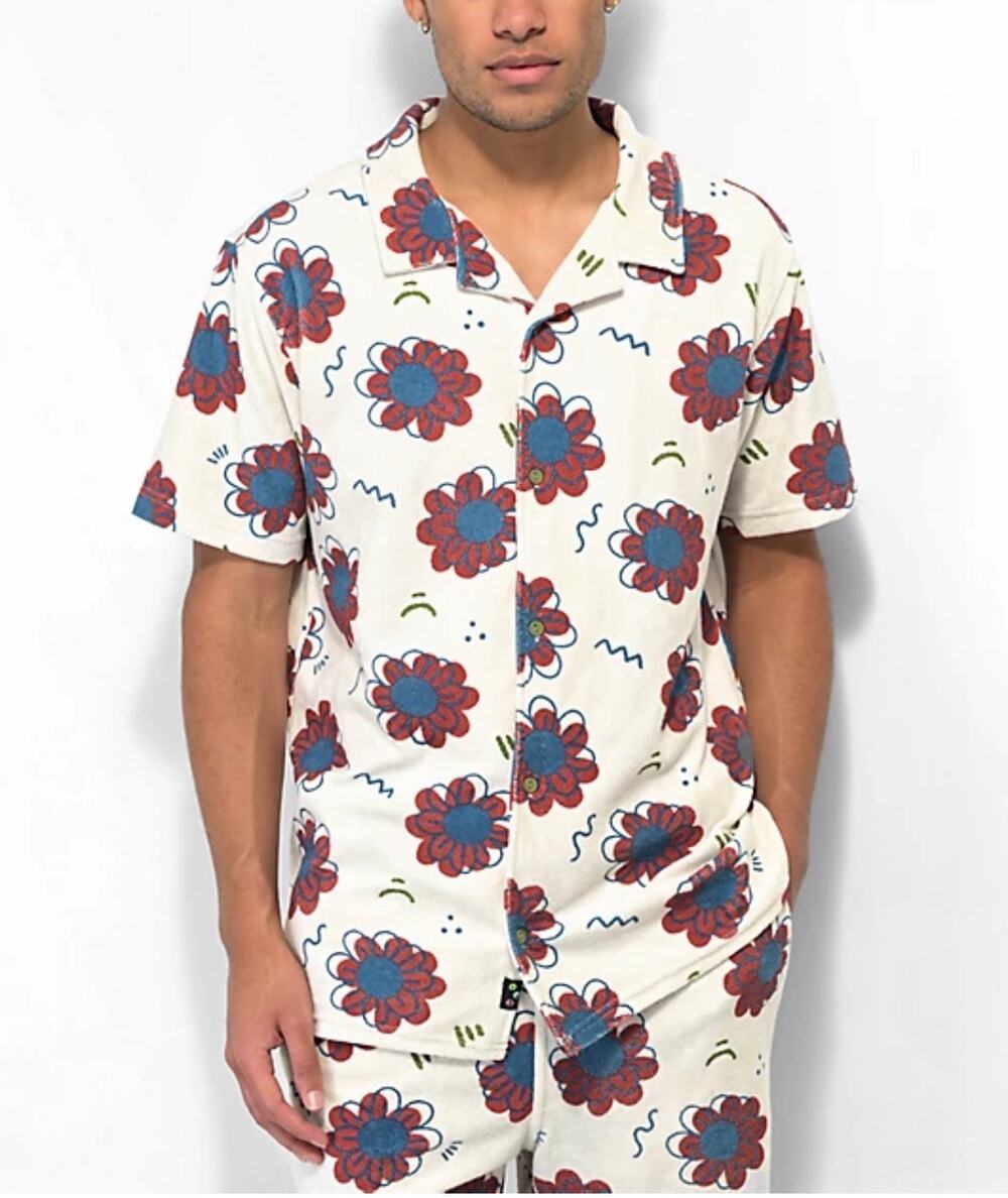 A.LAB Zumiez Cruise Terry White Short Sleeve Men’s Button Up Shirt Size: Medium